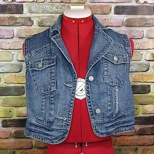 Miss Bisou Destroyed Denim Crop Vest Sz L